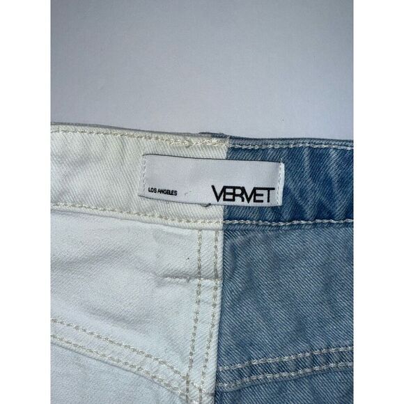 Vervet High Rise Cross Over Two Toned Jeans Rigid Denim Fray Hem Crop Flare 28 - Picture 15 of 16